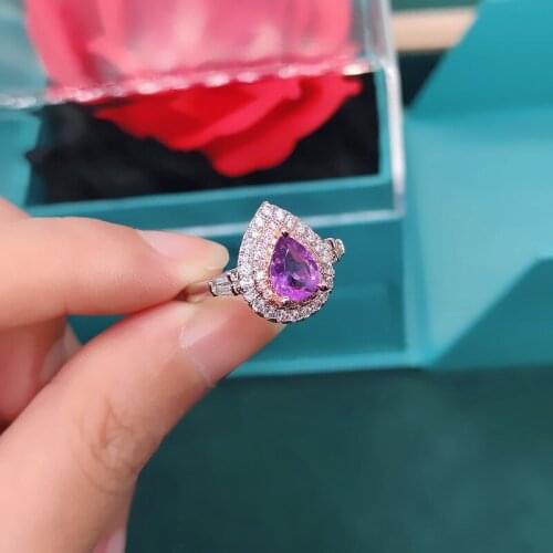 QTT Purple Water Drop Trendy Cubic Zirconia Ring 925 Sterling Silver Finger Ring For Women Party Crystal Wedding Jewelry Gift