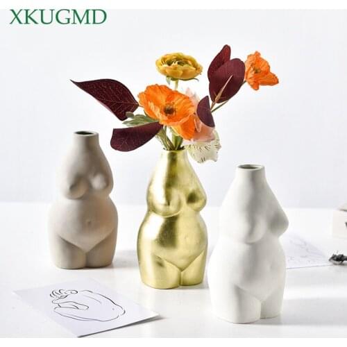 Female Body Art Ceramic Vase Sculpture Flower Pot Container Desktop Flower Arrangement Container Home Decoration Ornaments