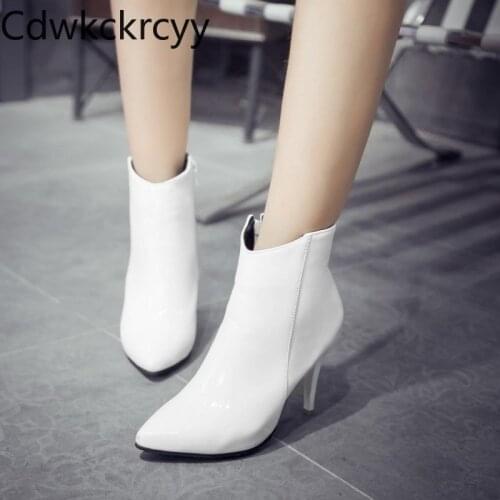 Winter The New fashion Pointed Fine heel Martin boots white Sexy Plus velvet Keep warm High heel Women boots plush size 34-43