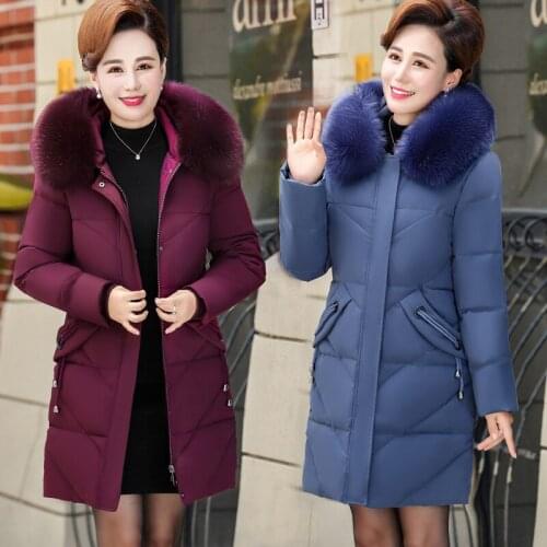 Middle-aged Winter Down Cotton Parka Jacket Women 2021 Fashion Elegant Cotton Coats Lady Long Warm Thick Padded Outwear Overcoat