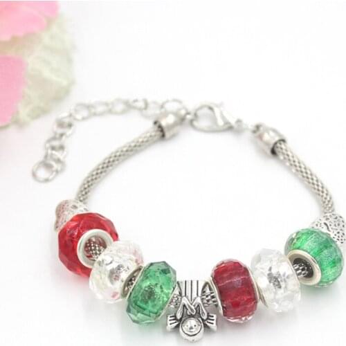 10PCS/Lot Wholesale Fashion Bracelets Red White Green Beads Xmas Christmas Angel Bracelet Gift Jewelry for Christmas
