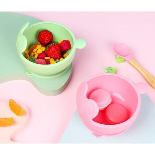 2pcs Cartoon Rabbit Childrens Tableware Set Safety Silicone Bowl Spoon for Baby Travel Portable Bowl Strong Suction Feeding Set