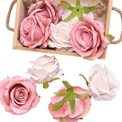 5/10pcs 10cm Artificial Flannel Rose Flower Head Wedding Party Home Decoration DIY Garland Fake Flower Accessories