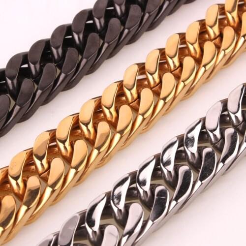 Fashion Mens Silver/Gold/Black 316L Stainless Steel Curb Cuban Link Chain Necklace for Women Choker Jewelry Gift 15mm 7-40inch