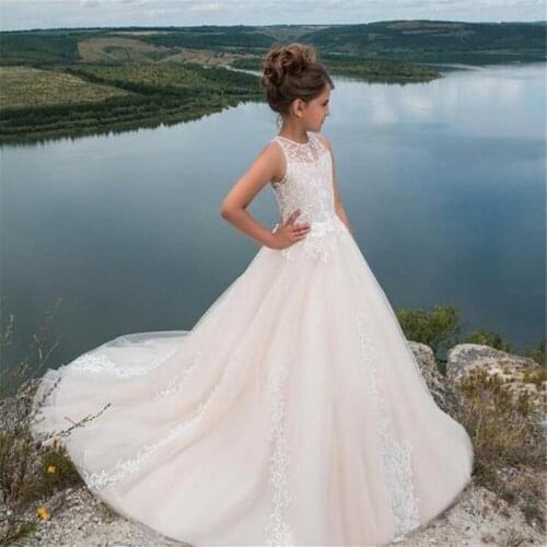 Flower Girl Dresses For Wedding Lace Appliques Sleeveless Girls Tulle Ball Gown First Holy Communion Special Occasion Dresses