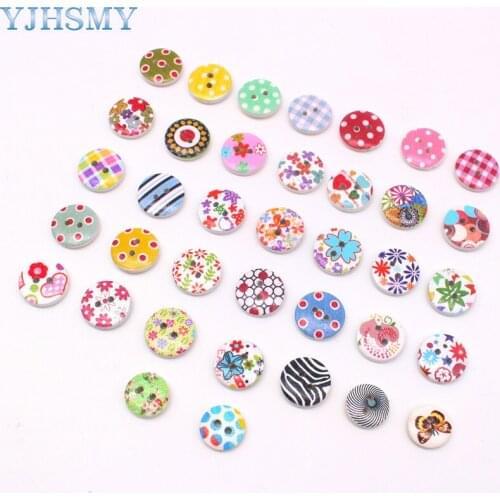 YJHSMY 20310-2,15mm Geometry cartoon series,Multicolor optional 2 Holes Wood Sewing Buttons clothing DIY materials