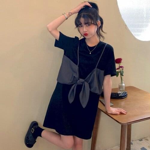 Oversized Womens T Shirt Pregnant Women T-shirt Skirt Summer Loose Tibetan Meat Thin Fake Two Bow Dress Woman Tshirts Fashion