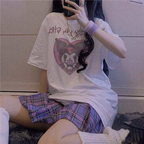 Harajuku kawaii cartoon cute Gothic letters print Japan style short sleeve T-shirt women Summer streetwear O-neck tops