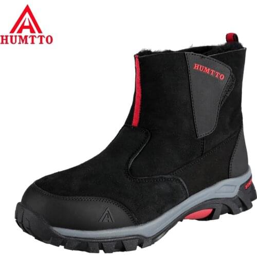 HUMTTO Mountain Boots Cashmere Genuine Leather Snow Boots Men Outdoor Waterproof Hiking Shoes Snow Proof Sports Sneakers For Men