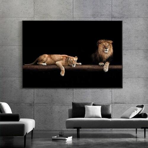 Nocturnal Lion African Wild Animal Painting on Canvas Wall Art Beast Decor Posters and Prints Wildlife Picture for Living Room
