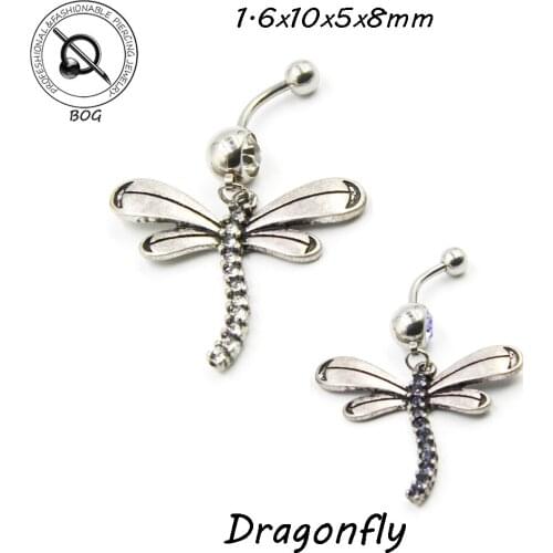 BOG- Surgical Steel With Clear Gem Dragonfly Vintage Logos Navel Piercing Rings For Sexy Women Fashion Jewelry 14g