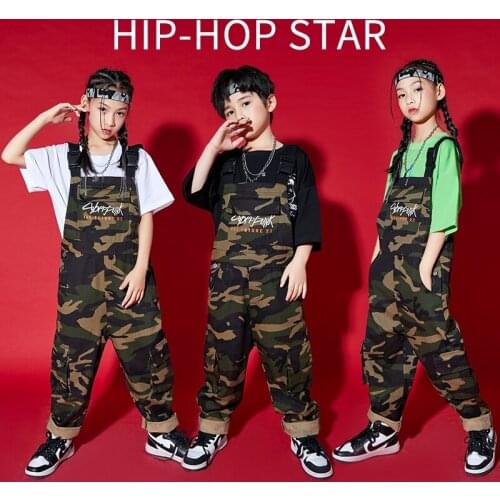 2021 Tide Hip Hop Kids Street Dance Costume Camouflage Overalls Boys Jazz Show Costume Girls Festival Clothing Stage Wear BL6840