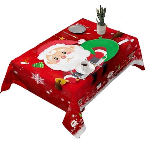 Red Christmas Tablecloth Kitchen Dining Table Decorations Santa Claus Print Home Rectangular Table Covers Christmas Accessories