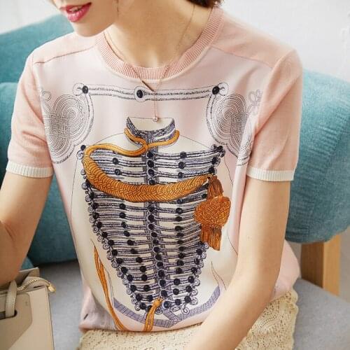 Fashion printed cotton New white T shirt women s round neck short sleeve T shirt show thin top 2021