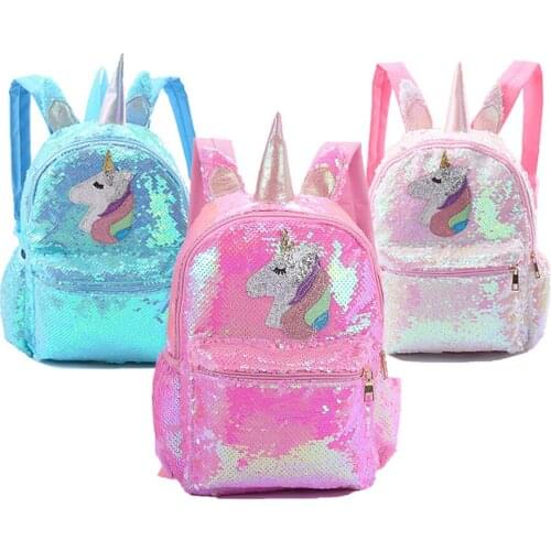 Fashion Girls Sequins Unicorn Backpacks for Children PVC Mermaid Shiny Light Schoolbags Girls and Boys Cartoon Shoulders Bag