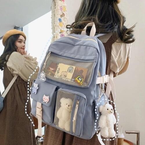 Fashion Cute Schoolbag Shoulder Student Bag Teenage Girls College Backpack New Buckle Badge Women Backpack Candy Color S2485