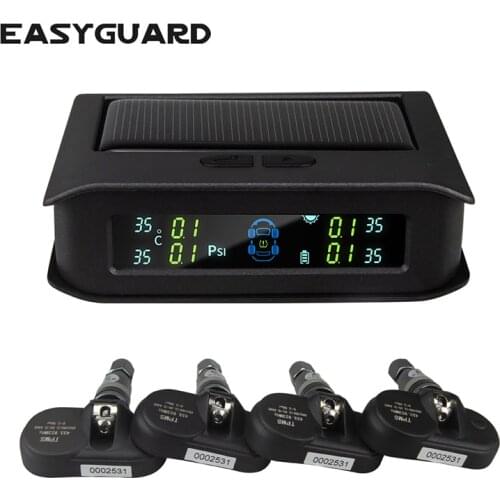 Easyguard solar energy rechargeable car TPMS tire pressure monitor with 4 internal sensor support PSI or BAR