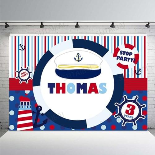 Nautical Theme Backdrop Rudder Anchor Red White Striped Photography Background Baby Shower Birthday Banner Photoshoot Props
