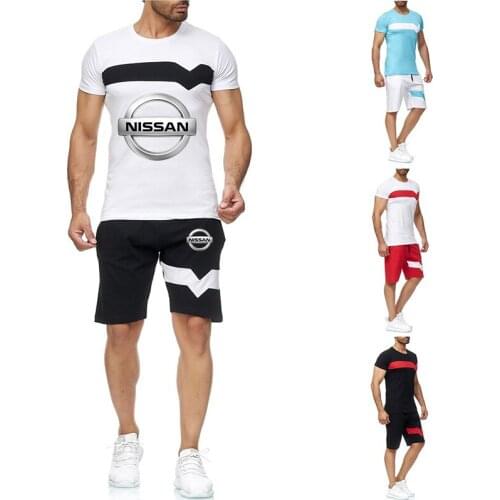 NISSAN Logo men Short Tracksuit Set 2 Piece Sweatsuit Male Sets Summer Casual Clothes Lapel Sportswear T Shirts Short Sweat Suit