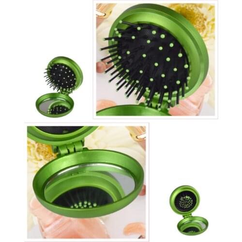 New Girls Portable Mini Folding Comb Airbag Massage Round Travel Hair brush With Mirror Cute Round Hair 200pcs