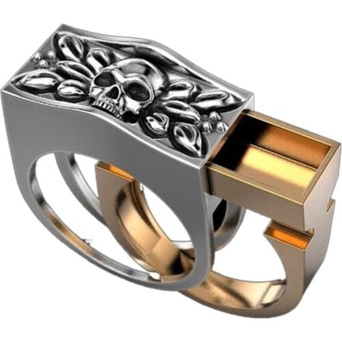 Latest Mens Fashion Skull Ring Secret Compartment Cinerary Memorial Souvenir Gift Hip Hop Unisex Jewelry Punk Skeleton Ring