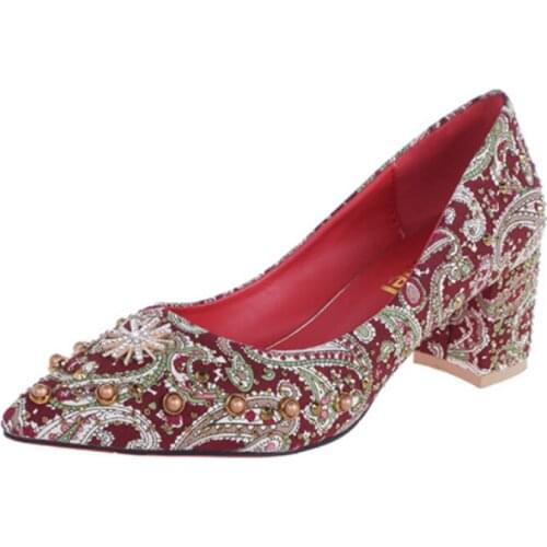 New Retro Spring Women Square High Heels Shoe Square Toe Soft Woman Classic Slip On Casual Ladies Elegant Female Pump U14-42