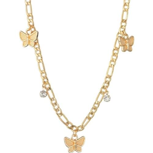 New Arrival Crystal Female Butterfly Gold Pendant Clavicle Chain Alloy Choker Necklace Women Jewelry For Girls Gifts