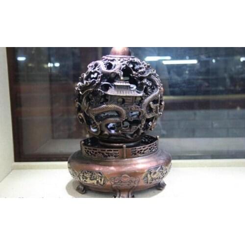 Song voge gem S1129 China Brass Copper geomantic omen ball Yinyang Two Dragon Feng shui ball Statue