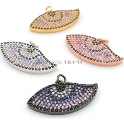 30*15*3mm Micro Pave Black&Clear&Purple&Blue CZ Evil Eye Charms Fit For Making DIY Bracelets Or Necklaces Jewelry