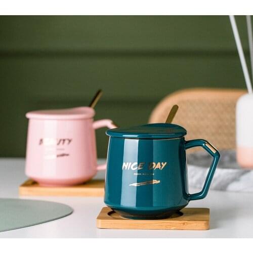 Lovely Mark Cup Girl Heart Creative Gift Ceramic Water Ins Wind Breakfast Milk Coffee With Lid Spoon