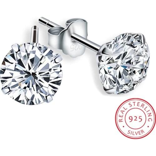 Luxury Female 6/7/8mm Round Lab Diamond Earrings 100% Real 925 Sterling Silver Earrings For Women Small Screw Stud Earrings