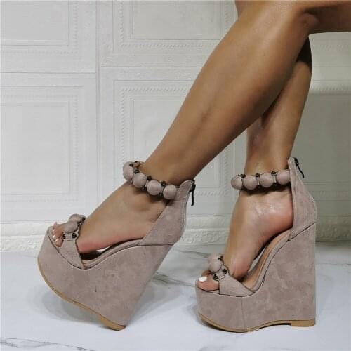 MKKHOU Fashion Sandals Womens New Summer Shoes Sexy One Word Beaded Platform Shoes Ladies Wedge High Heels Extra Large