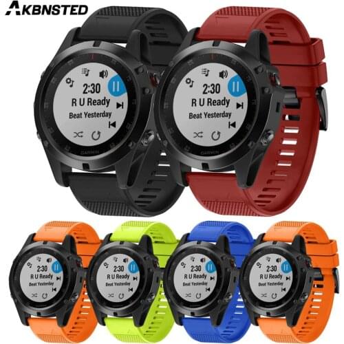 AKBNSTED 20mm 22mm 26mm Soft Silicone Smart Watch Band Strap For Garmin Fenix 6X 6 6S 5X 5 5S Watch Quick Release Wristband