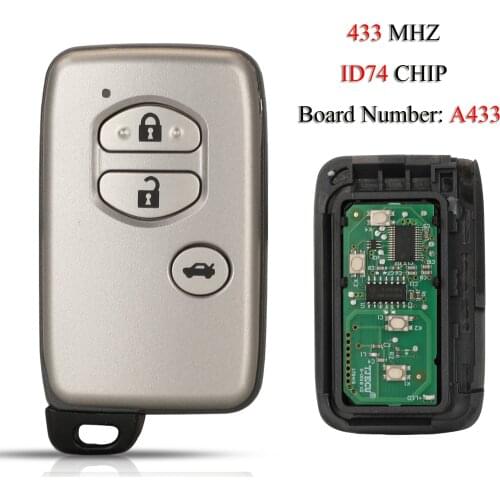 Kutery Remote Smart Car Key For Toyota Avensis Land Cuiser Prado Camry Keyless Go 3Buttons 433MHZ ID74 Board Number: A433
