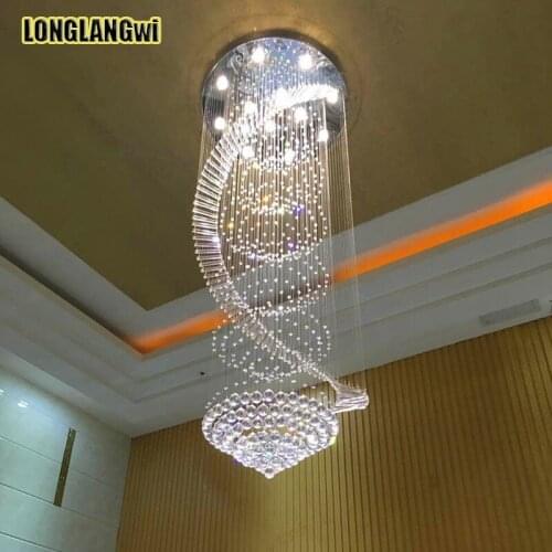 Modern K9 LED crystal chandelier long Stair spiral chandeliers for home lighting