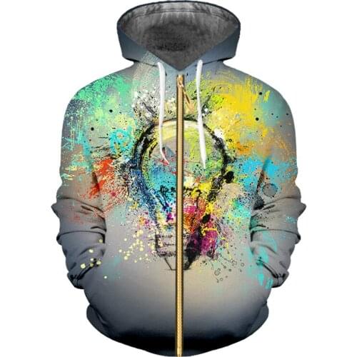IFPD EU Size Mans/woman 3d Color Paint Bulb Cool Print Colorful Zipper Hoodies Sweatshirts Casual Hiphop Streetwear Pullover