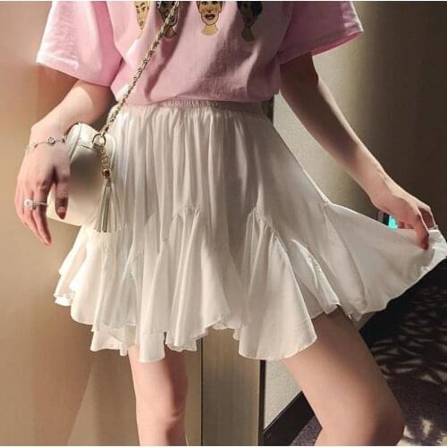 Korean Fashion Pleated Skirt Solid Sweet Summer High-waisted Skirt Casual Kawaii Ruffle Mini Skirt Female Black White Skirts