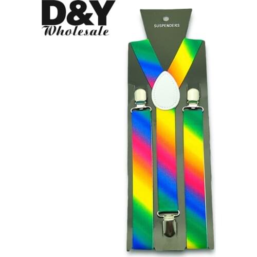 Women MenS Shirt Suspenders For Trousers Pants Holder 1inch wide Rainbow Striped Clip-on Braces Elastic Adjustable gallus Gift