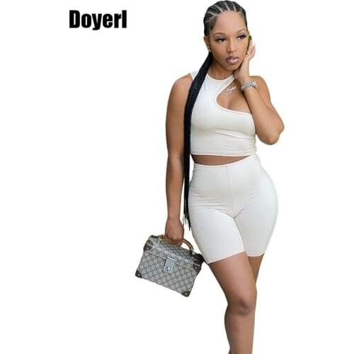 White Two Piece Set Women Summer Shorts Sets Female Track Suits Sport Club Outfits Crop Top Biker Shorts Women Set Clothes 2021