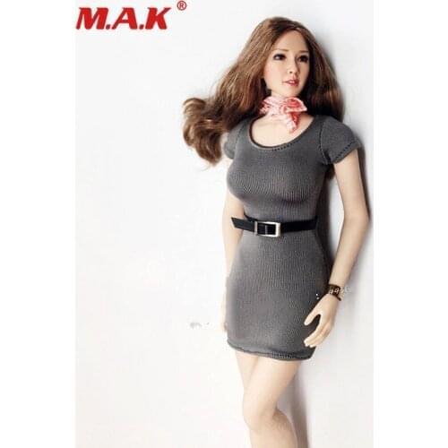 1:6 PH UD JO Grey Office Tight Dress Set Belt Skirt Clothing for Big Breast Body Accessory