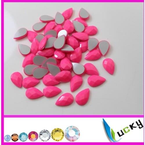 1440PCS 8*13mm teardrop shape neon pink color hotfix epoxy flatback pearl rhinestone perfect faceted look hotfix pearl