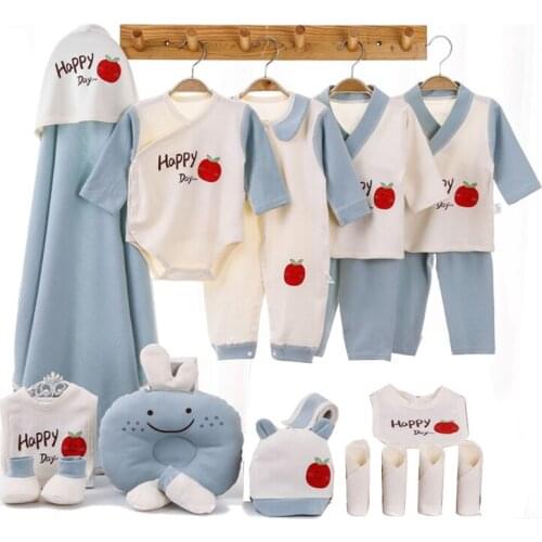 J60B 20Pcs Baby Cotton Clothing Set Trousers+Bib+Hat+Long Sleeve Tops+Handkerchief