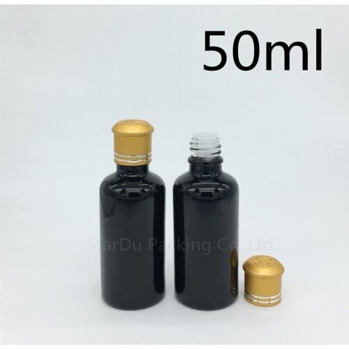 240pcs 50ML Black Bottle , 50cc Vials Essential Oil Bottle with Decorative pattern cap Perfume glass bottles