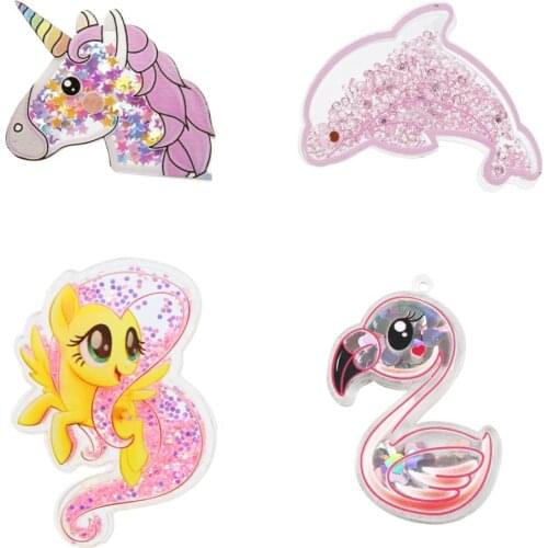 5pcs Kawaii Animal Unicorn Dolphin Owl Transparent Acrylic Quicksand Sequin Shaker for DIY Crafts Hairbow Decor Phone Case