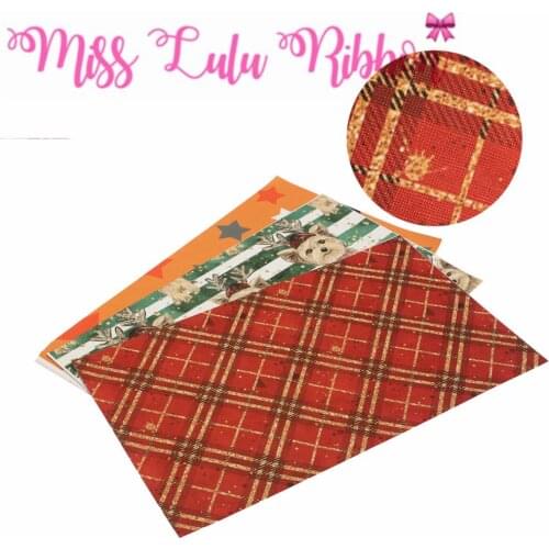 8x13inch (20x34cm) Christmas Check Cartoon Dog Digital Print Vinyl Ribbon Freedom Cut Piece 60pcs/pack DIY Bowknots Custom