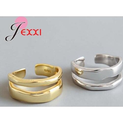925 Sterling Silver Double Layered Wide Open Rings Irregular Adjustable Wire Ring for Women Handmade Minimalist Jewelry