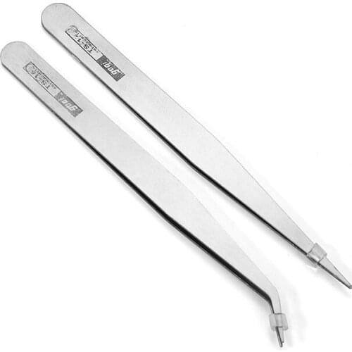2pcs Stainless Steel Anti-Static Tweezers Bend Long Nose Cross Tweezers For Intersperse Beads Jewerly Sewing Accessories Tools