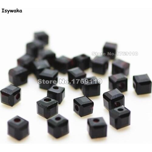 Isywaka 100pcs Cube 4mm Black Color Square Austria Crystal Beads Glass Beads Loose Spacer Bead for DIY Jewelry Making