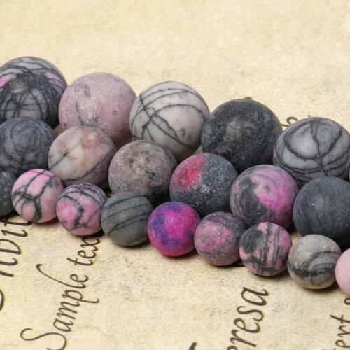 6/8/10mm Natural Stone Beads Round Purple Black Web Stone Beads Loose Spacer Beads for Jewelry Making DIY Bracelet Necklace 15