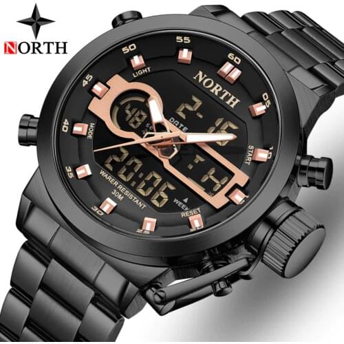 NORTH Luxury Brand Men Casual Quartz Watch Stainless Steel Waterproof Sport Watch Men Digital Military Watches Relogio Masculino